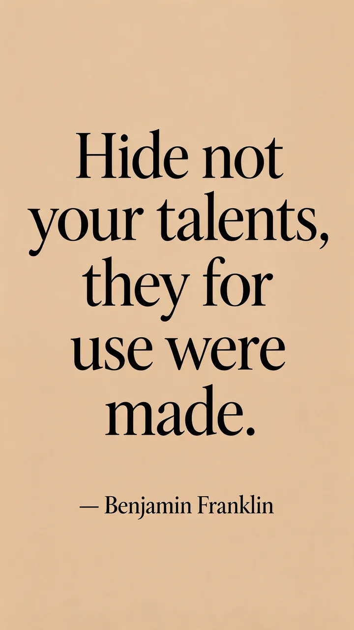 Minimal vertical wallpaper with warm sand beige background and black serif quote text: "Hide not your talents, they for use
