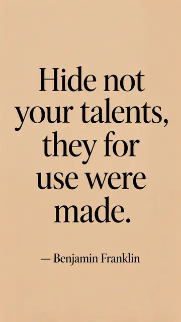 Minimal vertical wallpaper with warm sand beige background and black serif quote text: "Hide not your talents, they for use