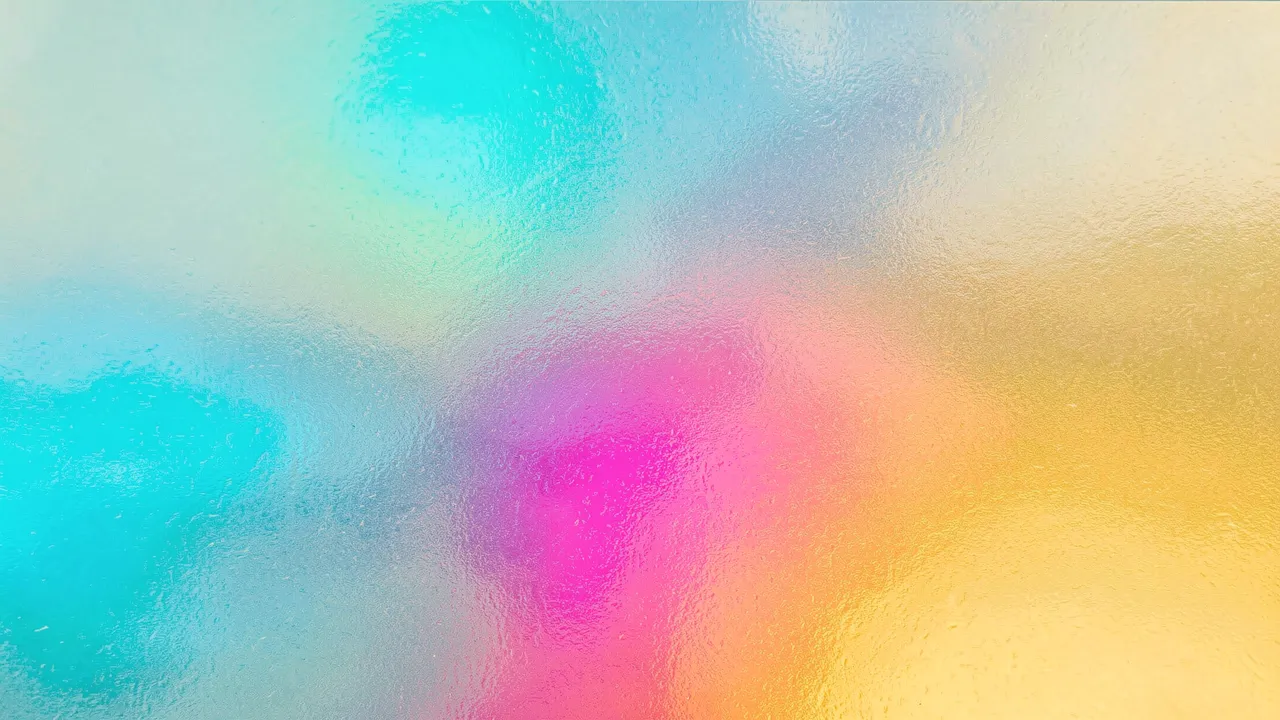 Textured iridescent holographic gradient blending cyan, pink, and warm gold hues