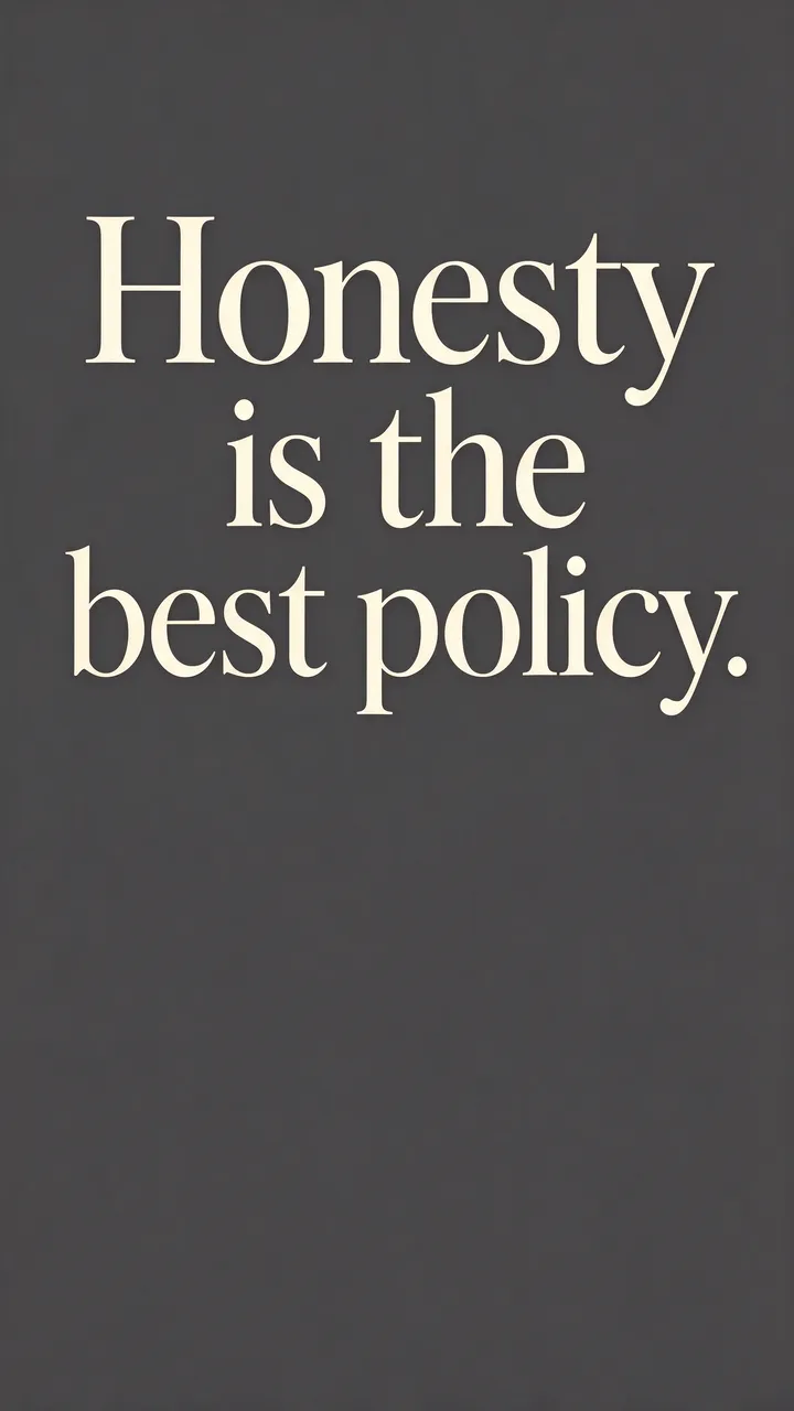 The quote "Honesty is the best policy." in cream serif type against a charcoal gray phone wallpaper background
