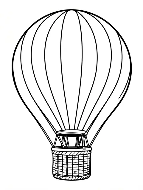 Black and white bold line art of a classic hot air balloon on a plain white background