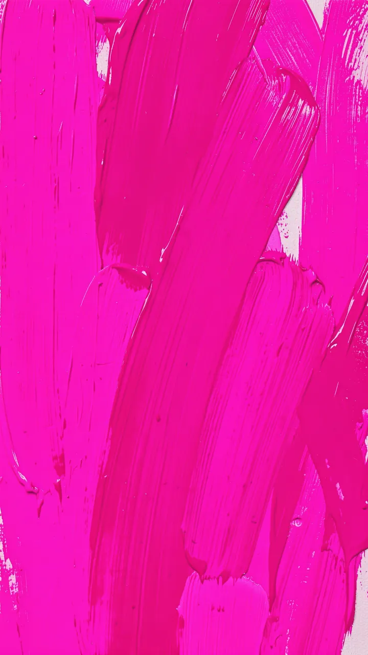 Thick overlapping hot pink paint brushstrokes create a textured vertical background with small pale gaps between marks