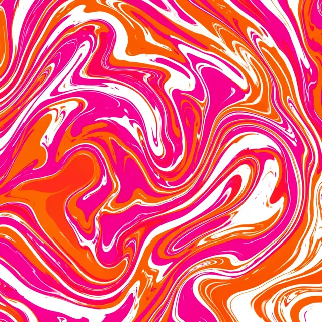 Smooth swirling marbled abstract pattern in bright hot pink, vivid orange, and bold white lines