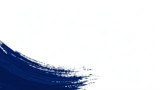 A broad curved indigo brushstroke sits on the lower left of a plain white background with empty upper copy space.