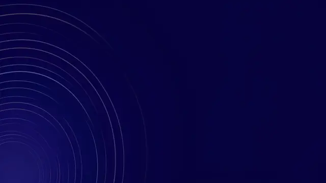 Faint glowing curved light rings spread from the lower left of a deep indigo background with open empty space on the right.