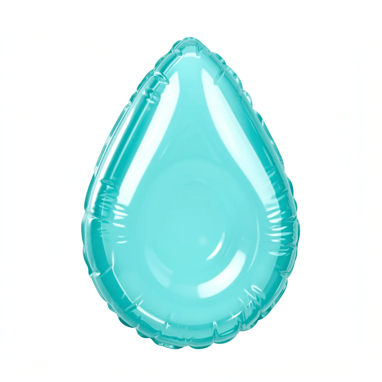 Puffy glossy clear aqua inflatable water droplet 3D icon centered on a plain white background