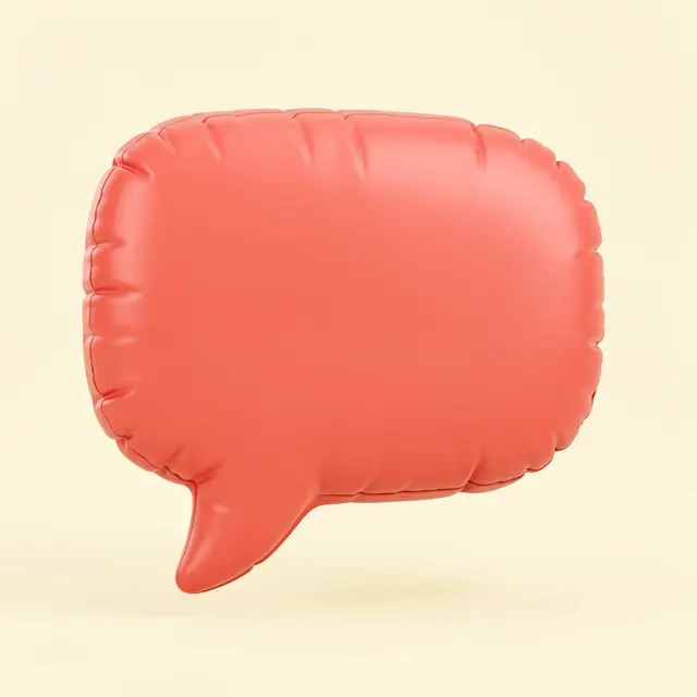A puffy inflated coral speech bubble 3D icon sits against a soft cream background