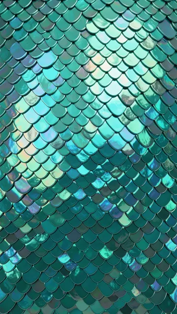 Full frame close-up of shimmering iridescent teal sequined mermaid scales rendered in 3D