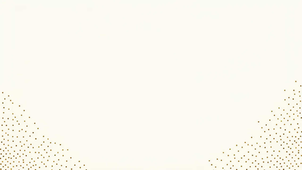 Smooth ivory presentation background with tiny gold dots clustered in the bottom corners and empty central space