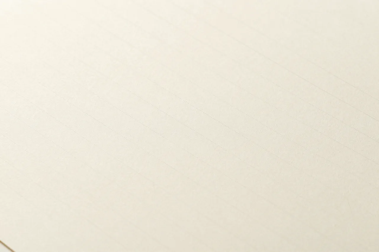 Full frame close up of pale ivory laid paper with faint parallel chain lines under even flat lighting