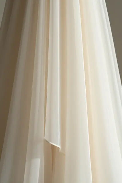 Soft overlapping layers of ivory sheer organza catch gentle even light.