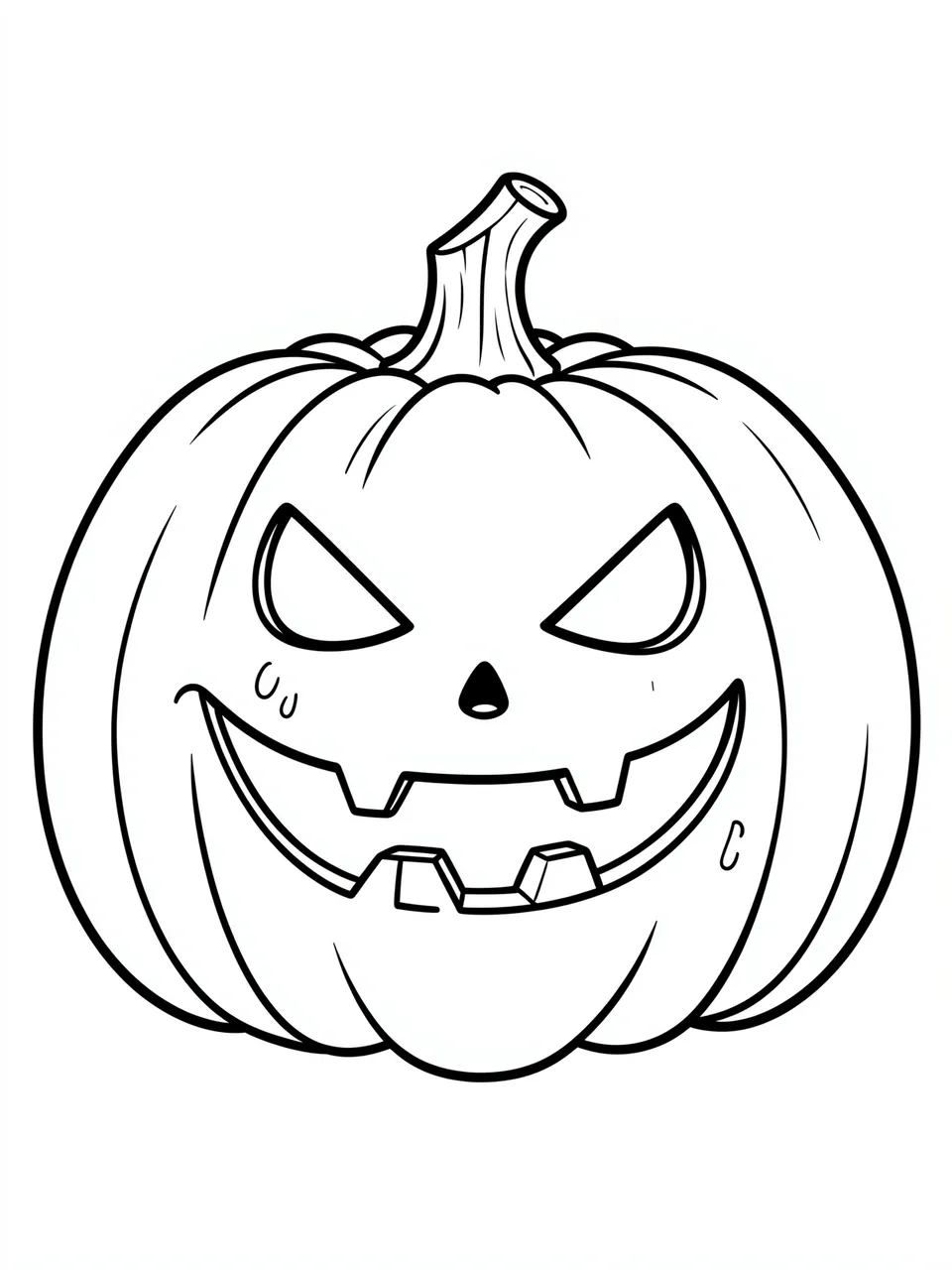 Black and white bold line art of a grinning jack-o'-lantern on a plain white background