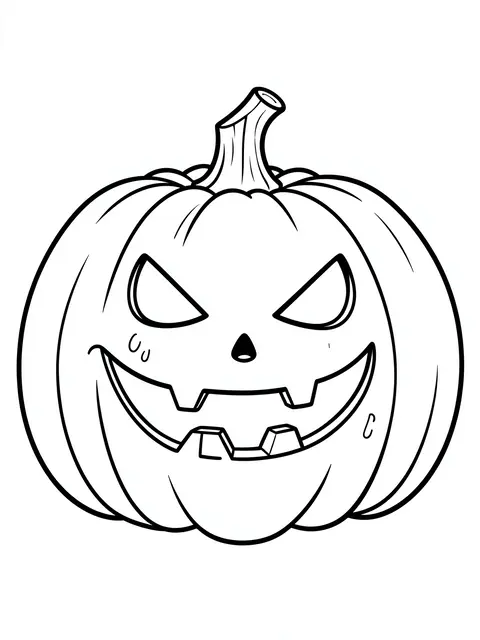Black and white bold line art of a grinning jack-o'-lantern on a plain white background