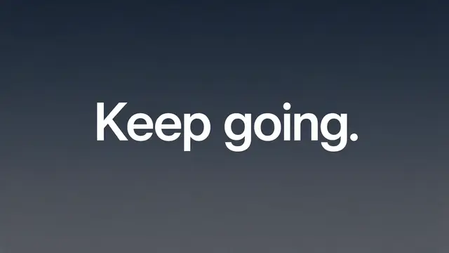The text "Keep going." appears in bold white sans-serif type centered on a dark slate gradient background.