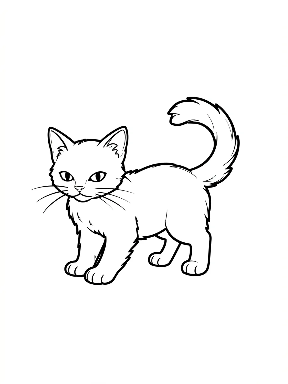 Simple bold black line drawing of a kitten on a plain white background