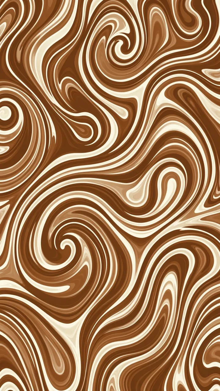 Vertical abstract pattern of swirling latte brown and cream marbled waves