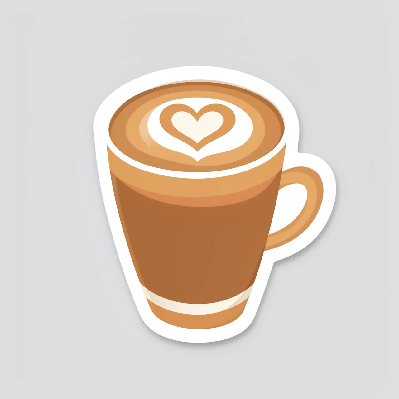 Die-cut sticker of a latte with heart foam art on a plain light gray background