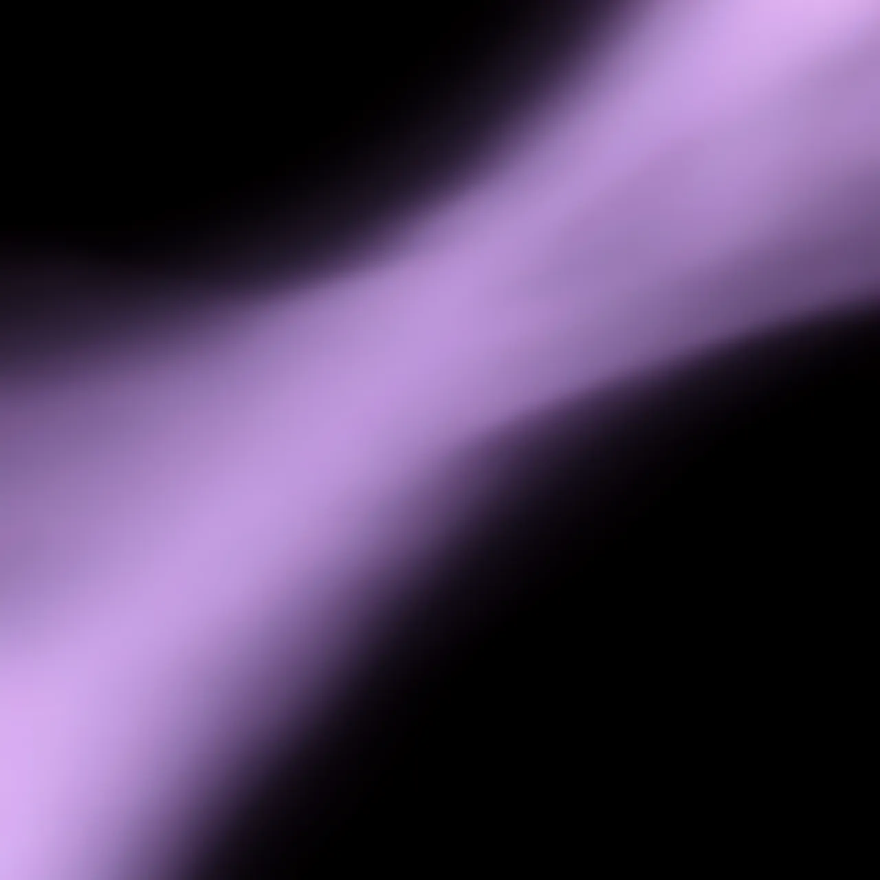 Soft drifting lavender light leak haze stretches diagonally across a solid pure black background