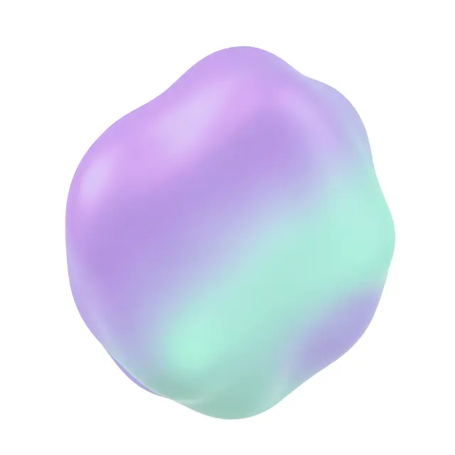 A smooth glossy abstract gradient blob blending lavender purple and soft mint green against a plain white background