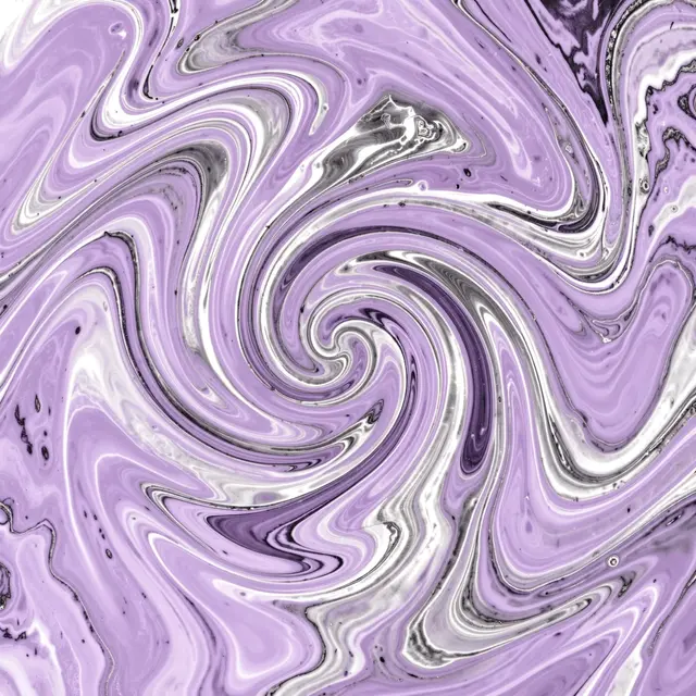 A smooth swirling abstract marble pattern in lavender, purple, silver and white tones