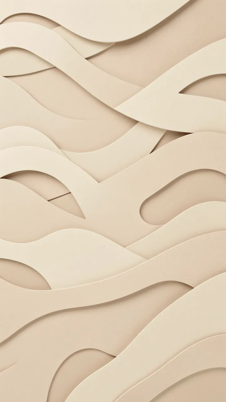 Vertical arrangement of layered cream and beige paper-cut waves with soft depth shadows