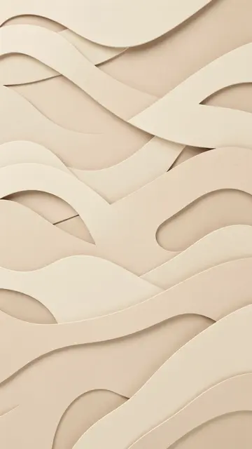 Vertical arrangement of layered cream and beige paper-cut waves with soft depth shadows