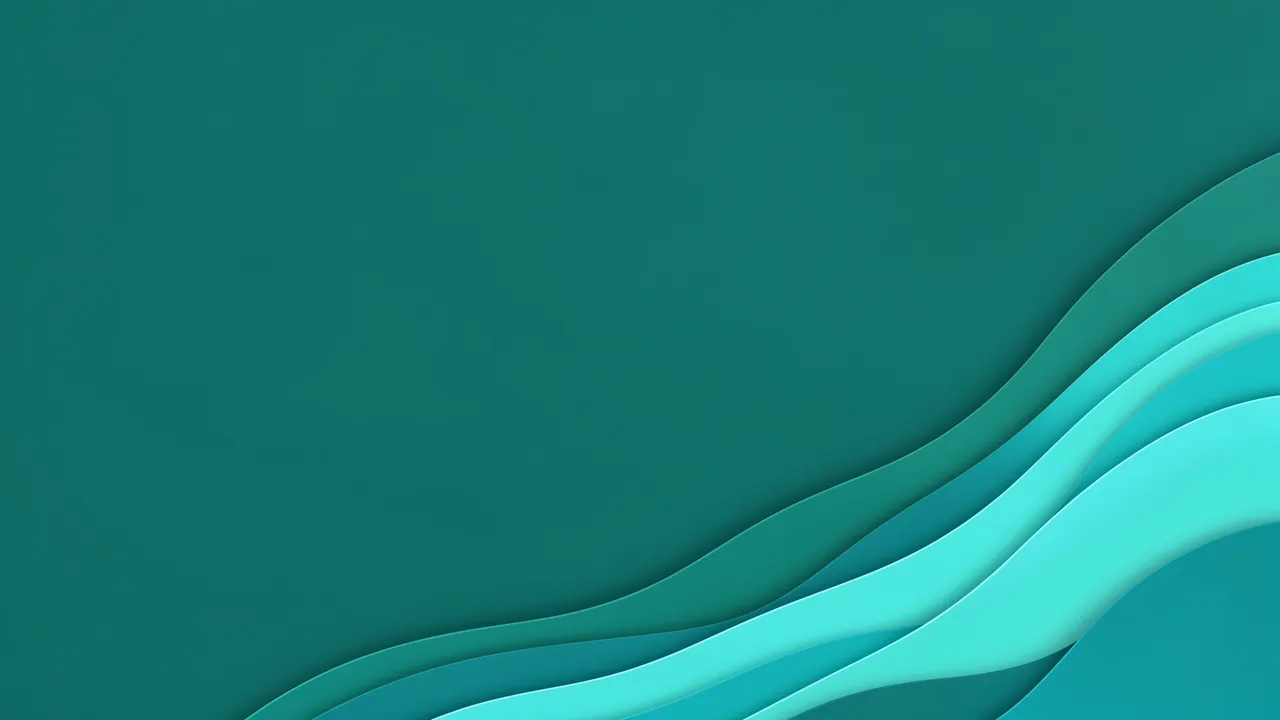 Smooth layered teal and aqua curved waves rise from the lower right, with solid empty space on the left side