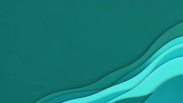 Smooth layered teal and aqua curved waves rise from the lower right, with solid empty space on the left side
