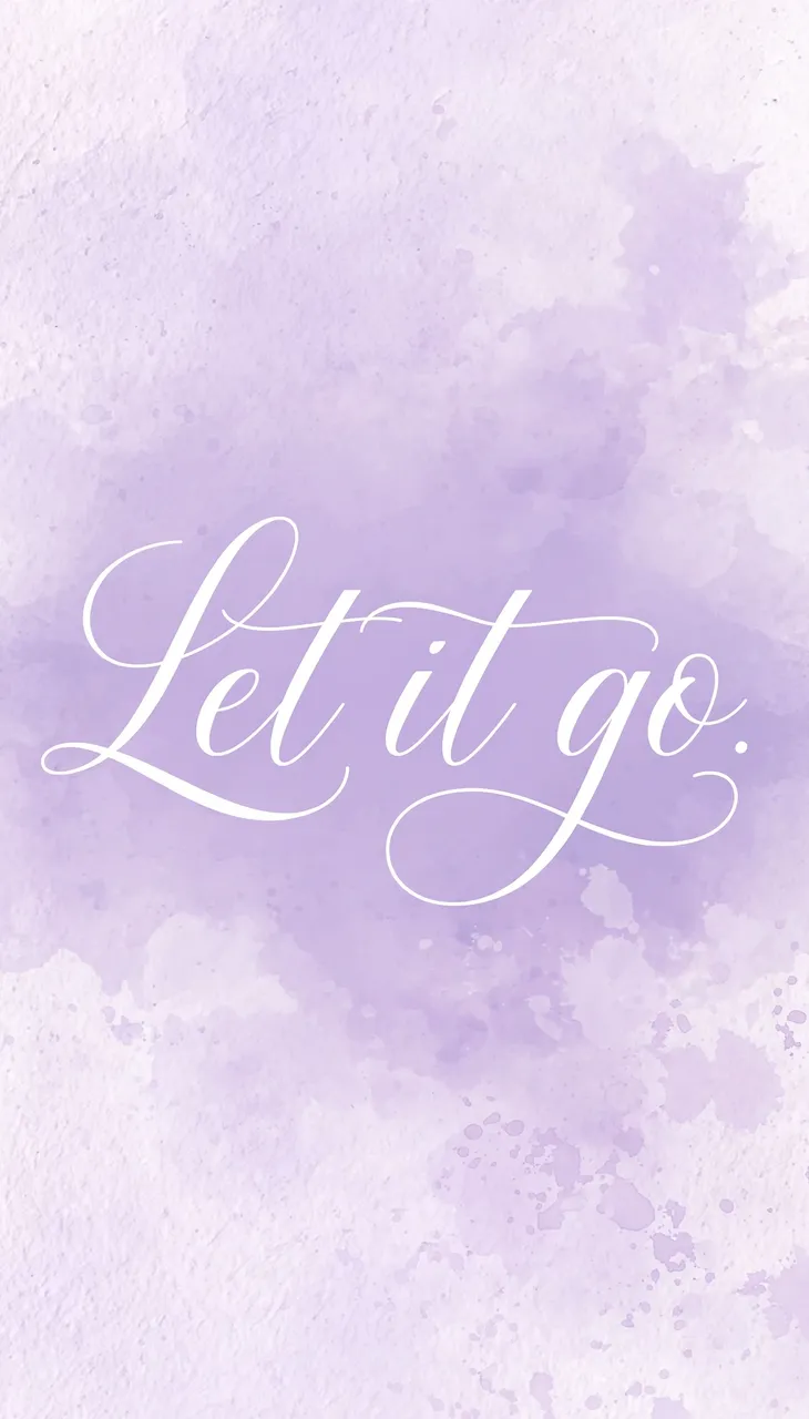 Elegant flowing white script reading "Let it go." centered on a soft lavender watercolor phone wallpaper background