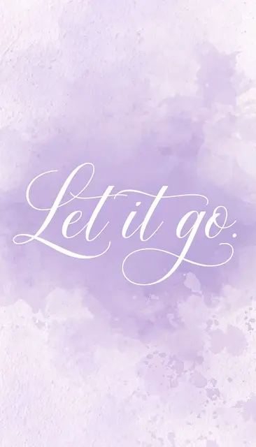 Elegant flowing white script reading "Let it go." centered on a soft lavender watercolor phone wallpaper background