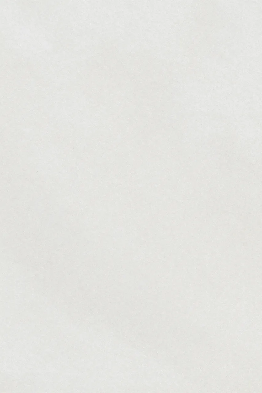 Full frame top view of a pale white engineered quartz slab surface with faint subtle texture and fine gray specks