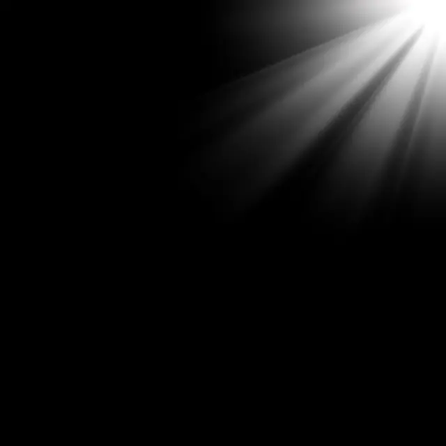 Soft white light rays radiate from the upper right corner across a solid pure black background