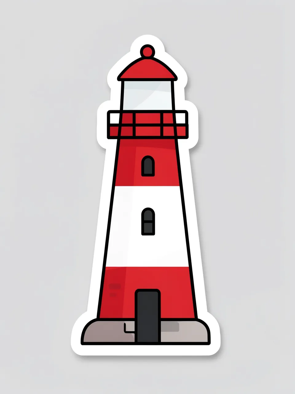 Cute flat illustration lighthouse sticker with thick white border on light gray background