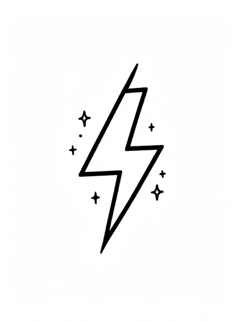 Bold black outline lightning bolt with small sparkles on a plain white background