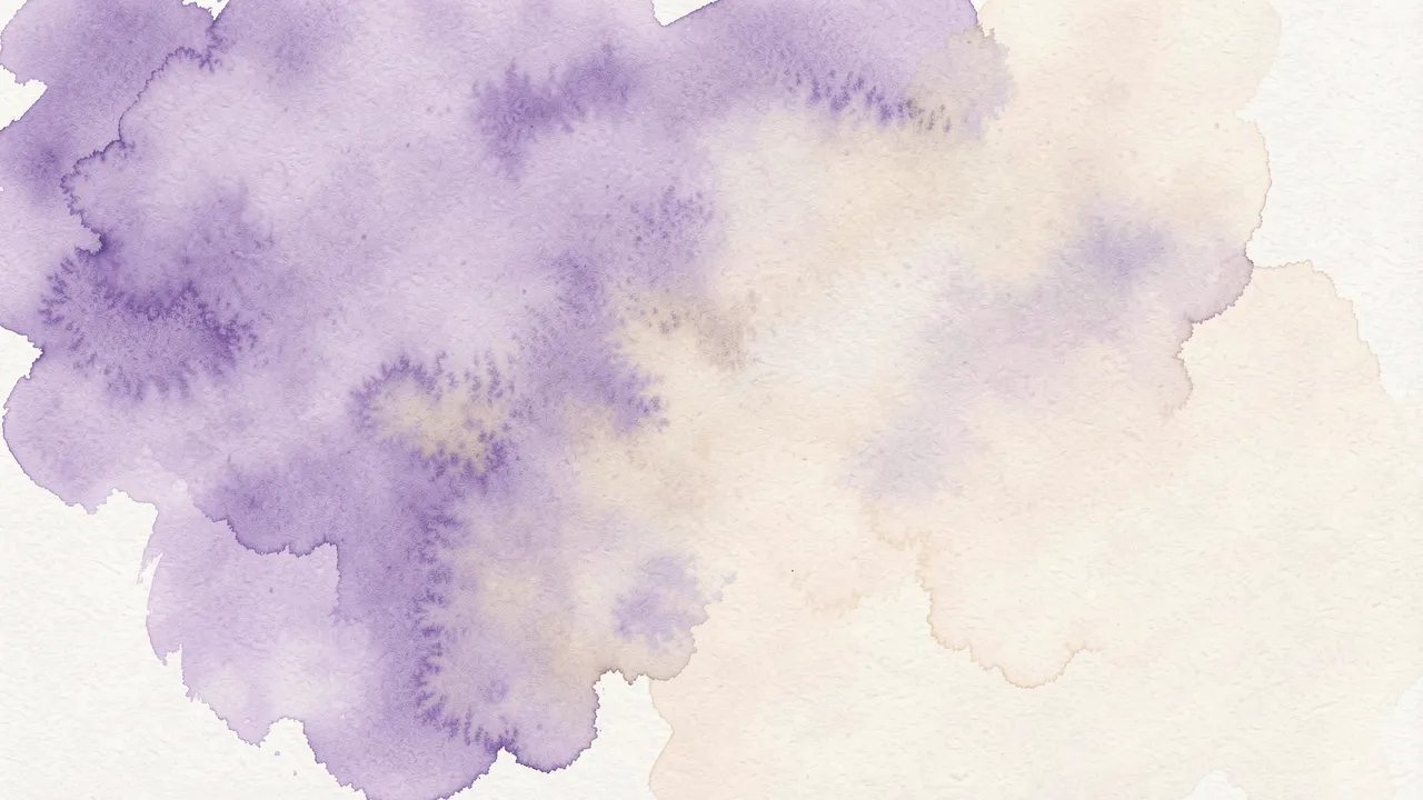 Soft blended watercolor washes of lilac purple and pale cream bleed across textured paper