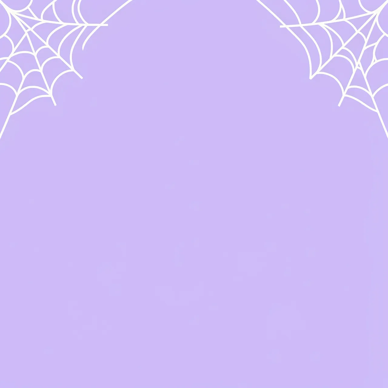 White spider webs sit in the top corners of an empty pastel lilac background
