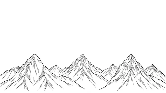 Black line drawing of mountain peaks along the bottom with empty white copy space above