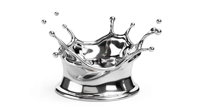 Shiny reflective liquid chrome splash captured mid-motion against a plain white background