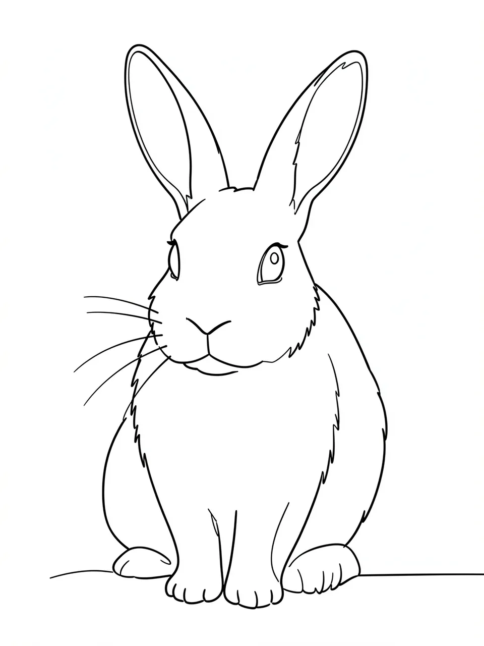 Minimal continuous line drawing of a sitting long-eared rabbit on a plain white background