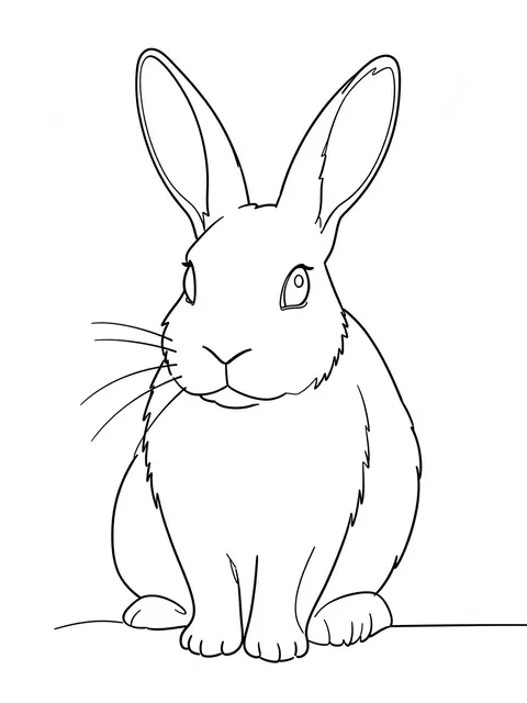 Minimal continuous line drawing of a sitting long-eared rabbit on a plain white background