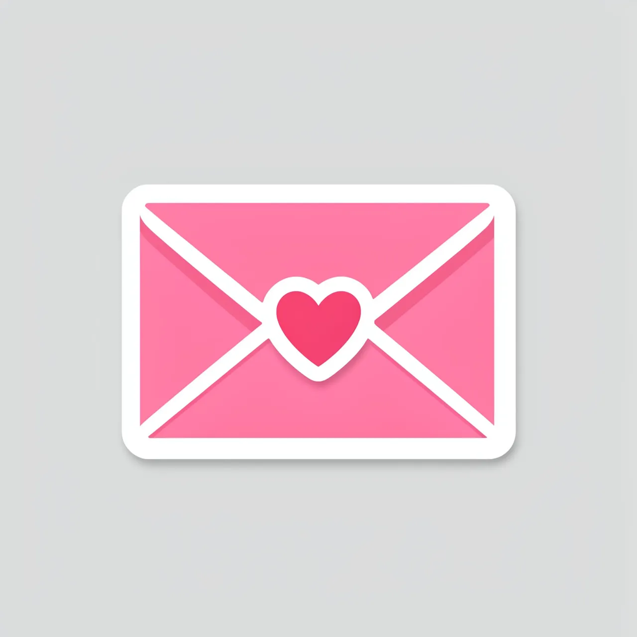 Flat die-cut sticker of a pink sealed envelope with a heart seal on a light gray background