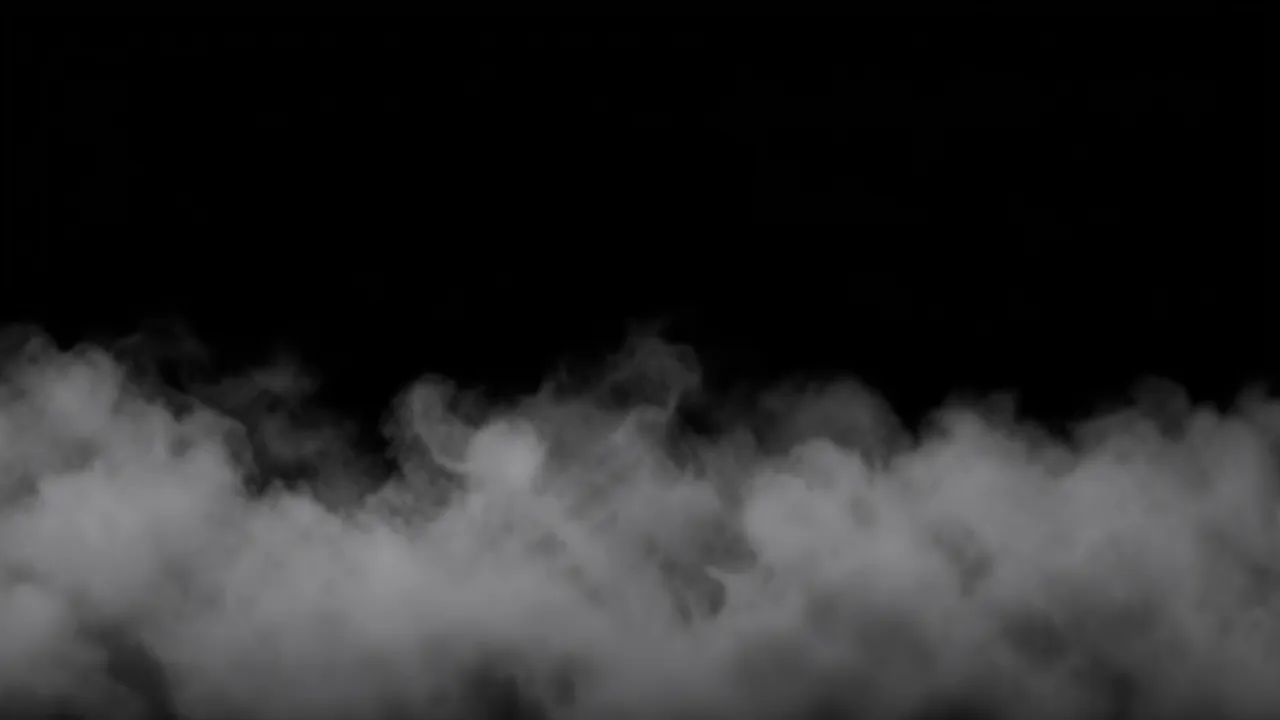 Soft wispy white fog rolls across the lower third of a solid pure black background