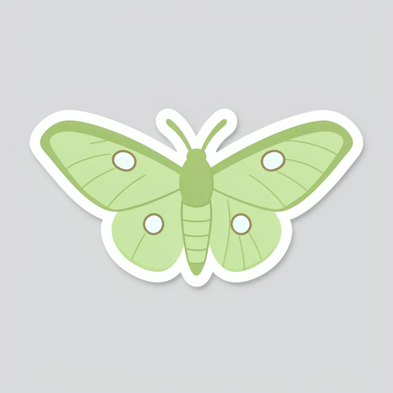 Cute flat illustration luna moth sticker with a white border on a plain light gray background