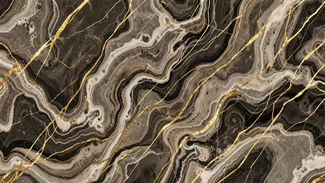 Swirling dark and light marble pattern interlaced with thin shiny gold veins