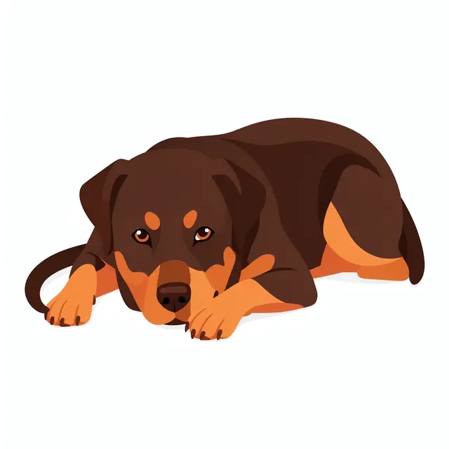 Flat vector illustration of a relaxed rottweiler lying with its head near its front paws on a plain white background