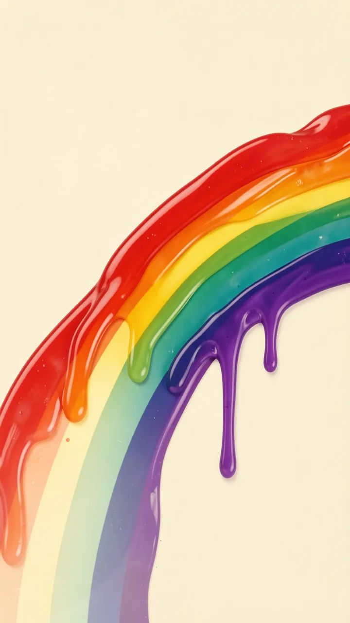 Glossy rainbow wax drips over a soft cream vertical background