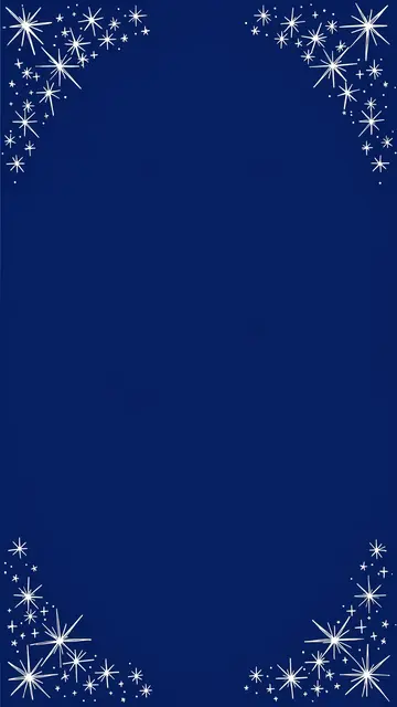 A solid midnight blue vertical background with hand-drawn white sparkles clustered in all four corners and empty central