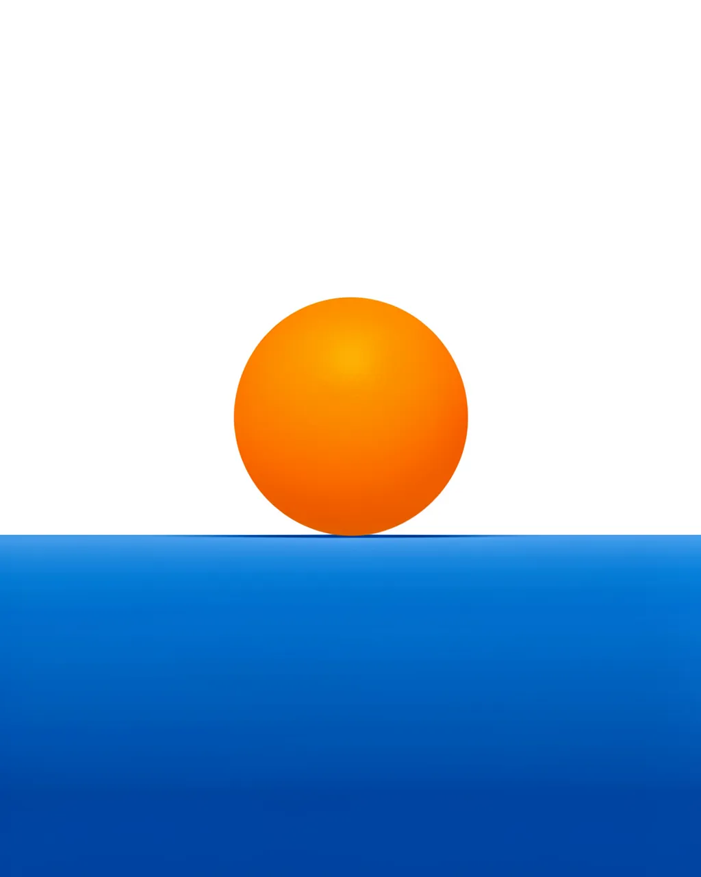 A solid orange circle rests just above a smooth deep blue horizontal line against a plain white background