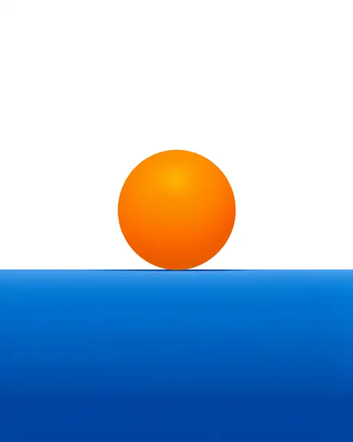 A solid orange circle rests just above a smooth deep blue horizontal line against a plain white background