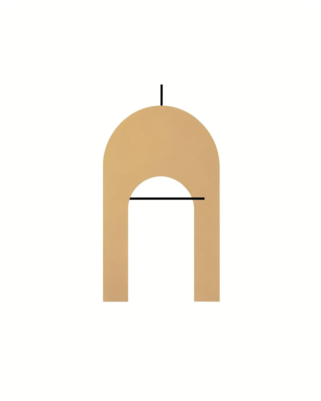 A minimalist sand-colored double arch graphic accented with thin black lines on a plain white background